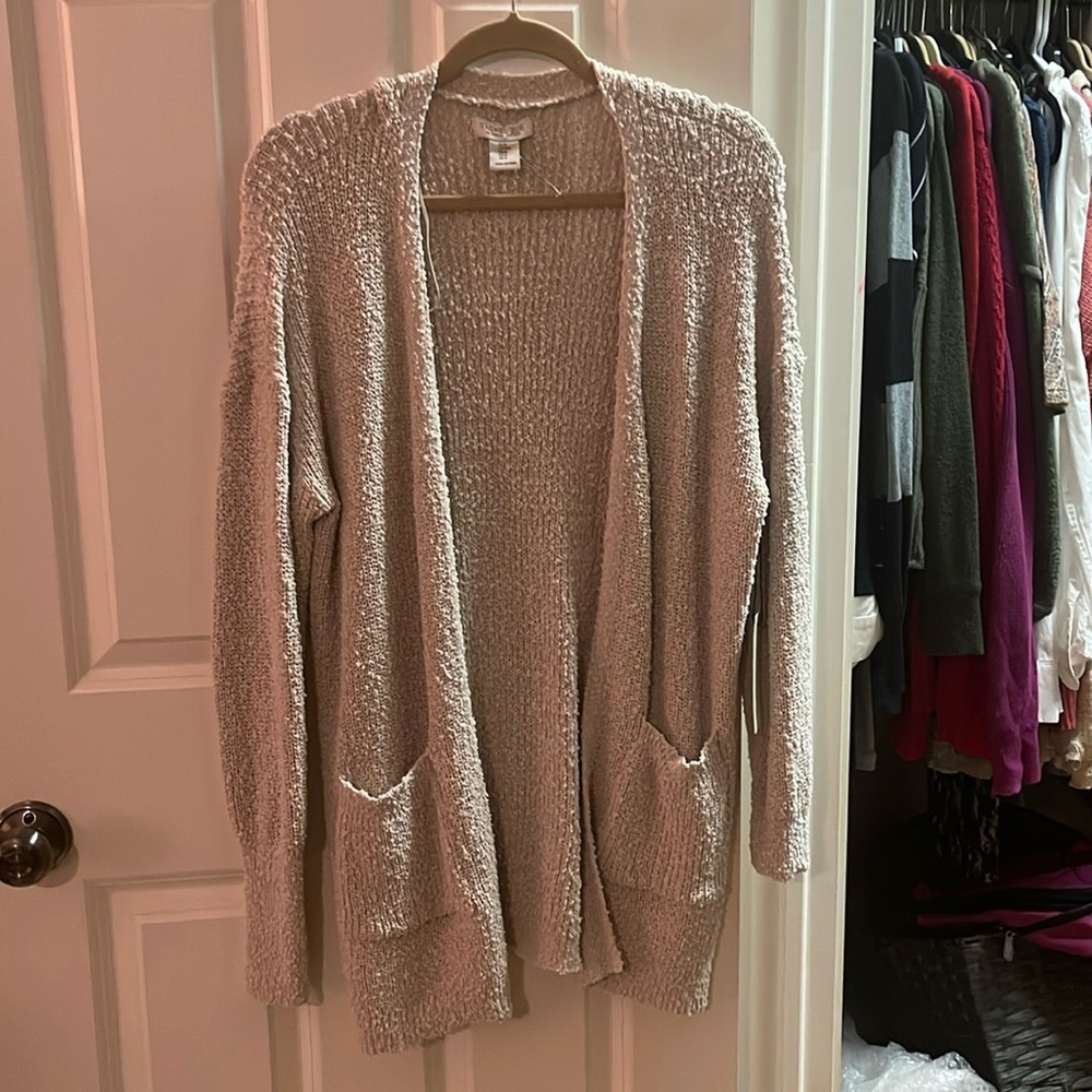Rachel Zoe Open-Front Bouclé Cardigan in Light Beige